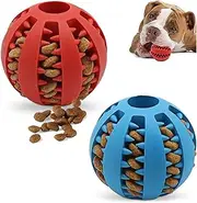 Mumoo Bear 2Pcs Dog Treat Dispenser Ball Toy Interactive Dog Toys for Boredom Teeth Cleaning Chew Toy Rubber Ball for Puppy Small Dogs(Blue+Red,7cm, 2.75in)