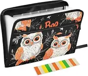 Quteprint 13 Pockets Expanding File Folder with Zipper Closure, Cute Owls Leaves Accordion File Folder with Sticky Labels, Letter Size A4 Papers Expandable File Document Organizer
