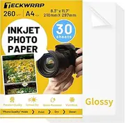 TECKWRAP Glossy Photo Paper for Printer 8.3" X 11.7" Inches Inkjet Photo Printer Paper for DIY Album,Chip Bag, Flyers, Cards, Calendars, Brochure Printing Paper 260GSM 30Sheets