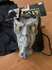 VINTAGE Rare NEW Halloween Mask Paper Magic Group 1996 Scary Skeleton Cape