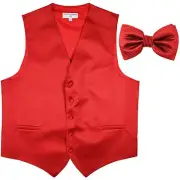 New men's tuxedo vest waistcoat + bow tie horizontal stripes prom red formal