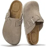 [Project Cloud] Women’s Genuine Suede Footbed Boston Clogs for Women - Memory Foam Arch Support Clog Slippers for Women - Trendy Slip-ons Women's Mules & Clogs Boston Sandals (Benton)