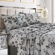 California King Bed Sheet Set, 300 Thread Count Soft Cotton Sateen, Floral Print