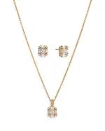 Nadri Bridesmaids Emerald Shape Cubic Zirconia Halo Stud Earrings & Pendant Necklace Set