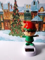 Solar Powered Dancing Toy Bobble Head Christmas Elf with Red Santa Hat