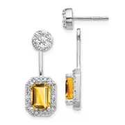 14k White Gold Real Diamond/Citrine Front/Back Earrings