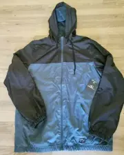 New Men's XL O'Neill Explore Windbreaker Black/Blue Hooded Jacket