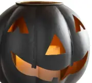 NEW Pottery Barn Jack O Lantern Black Metal Pumpkin Candle Holder Halloween NWT