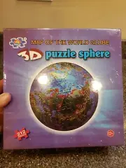 BRAND NEW-3D Spherical Jigsaw Puzzle-MAP OF THE WORLD GLOBE- 212 Pc-Free Stand