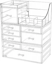 Cq acrylic Makeup Desk Cosmetic Storage Organizer with Drawers for Dressing Table,Vanity Countertop,Bathroom Counter,Elegant Vanity Holder for Brushes,Eyeshadow,Lotions,Lipstick and Nail Polish