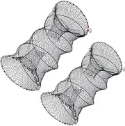 AIMALL 2 PCS Multifunctional Fishing Net for Crab, Shrimp, and Fish, Retractable Nylon Mesh Net with Casing Buckle and Plating Framework, 23.6 x 17.7 Inches