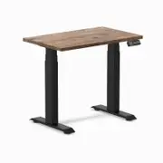 Desky Dual Mini Natural Walnut Hardwood Sit to Stand Desk 800x500mm Matte Black Frame