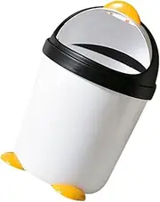 Happyyami Small Trash Bin Lid Plastic Penguin Trash Can for Boys and Girls Bedroom Office and Car