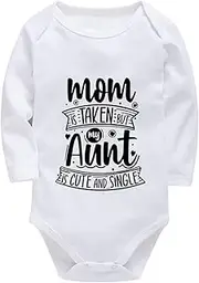 [WOOYONGING] Mom Is Taken But My Aunt Is Cute And Single Outfit for Newborn Girl Long Sleeve Baby Girls Onesie White Baby Girl
