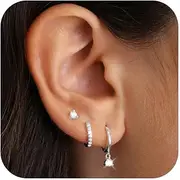 [KELAIEN] 3 Pairs Gold Hoop Earrings for Women Trendy 14K Gold Plated Huggie Earring Silver Hypoallergenic Stud Cartilage Earring Sets for Multiple Piercing Cute Dainty Small Earring Stacks Jewelry Gift