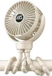 KIDEE Portable Stroller Fan, Mini Baby Fans Battery Operated, LED Display with 3 Speeds, Small Clip on Fan Desk Fans USB Rechargeable, Personal Handheld fans Fan for Travel Outdoor, Children Gifts