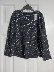 NWT Girls Old Navy Long Sleeve Softest Tee Size S (6-7)Black W/Stars K4