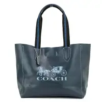 在飛比找博客來優惠-COACH 馬車logo皮革托特包-午夜藍