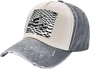 [YANYU] Checkered Flags Race Flags Print Fashion Washed Distressed Baseball Cap Vintage Adjustable Hat with Classic Brim, Gray, One Size