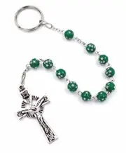 Green "Paidrin Beag" Penal Rosary Keychain Walsh & Sons Ireland #PB8170 STARS
