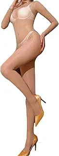[HTRUIYA] Shiny BodyStockings for Women Sexy Slutty Outfits Naughty Bodysuits Full Body Stockings lingerie with Open Crotch