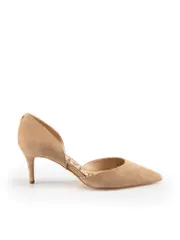 Beige Suede Pointed-Toe Heels
