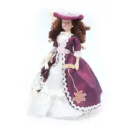 1:12 Scale Victorian Dollhouse Porcelain Doll Lady Purple Dress Feathered Hat