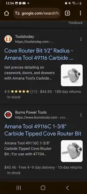 Amana Tools Router Bit 4911C Cove With Ball Bearing Guide 1/4" Shank