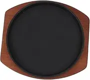 Ciieeo 1 Set Iron Steak Plate with Wooden Base Sizzle Griddle Pan for Fajita Dinner Kitchen and Restaurant Use Nonstick Grill Tray for Cooking Experience