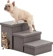 Dog Stairs for Bed with Storage - Foldable 3-Step Dog Steps for Small Dogs, Large Dogs & Cats - Soft Plush for Join Pain with Condo - Non-Slip Balanced Ramp for Climbing Couch, High Bed, Car