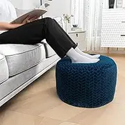 Pouf Ottoman Stuffed Ottoman Foot Rest Floor Pouf Round Pouf Seat Floor Bean Bag Chair Foldable Floor Chair Storage for Living Room Bedroom Navy Blue Pouf with Filler