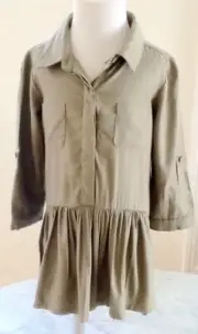 ANKO: Toddler Girl's Shirt Dress, Asymmetrical, Khaki A-Line Long Sleeves 2YRS