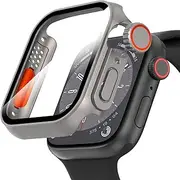 Suoman for Apple Watch 44mm Screen Protector Case, Ultra-Thin Tempered Glass Unique Design Full Coverage Case Cover for iWatch Series 6/5/4/Series SE 2 44mm (Titanium)