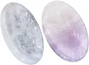 FOMIYES 2Pcs Natural Crystal Scraping Plate for Relaxation Worry Stones for Anxiety Relief Thumb Massager for Face Neck Purple Quartz Tool