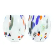 Pair of Murano Glass Drinking Glass Tumbler White Hand Made Millefiori