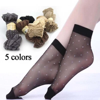 10Pairs Ladies Lace Ultra-thin Fiber Denier Sheer Ankle High Pop Dots Socks