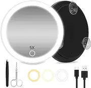 5X Magnifying Mirror with Lights, 6inch Makeup Magnifying Mirror with 3 Suction Cups, 5X Lighted Travel Magnification Mirror Large 5x Magnified Mirror with Lights, Portable 5X Travel Magnifying Mirror