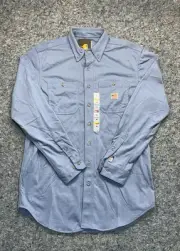 Carhartt Force Shirt Mens Medium Blue Flame Resistant LS Cat 2 Fast Dry Workwear
