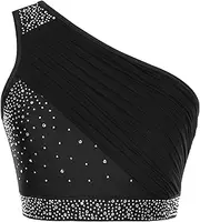 [Manyakai] Women Lyrical Dance Costume Sparkly Rhinestones Crop Top Modern Contemporary Ballet Dancewear