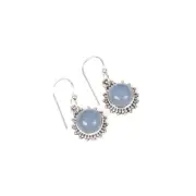 925 Solid Sterling Silver Blue Chalcedony Hook Earring K299
