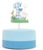 Blue Goose Cake Topper - Boys First Year Cake Smash Decorations, Blue Gingham One Goose Cake Picks, Boys 1 Year Animal Cake Photo Props