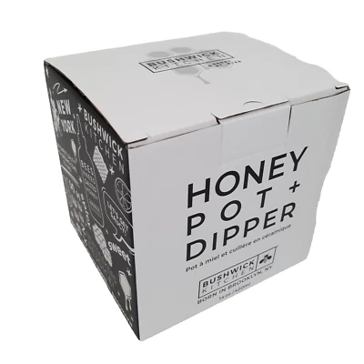 Bushwick Kitchen White Ceramic Honey Pot with Lid and Wood Dipper New in Box