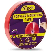 ATack Clear Double-Sided Mounting Tape Removable, Acrylic, 1-Inch x 450-Inch,...