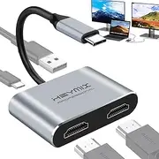 HEYMIX USB C to Dual HDMI Adapter, 4IN1 USB Type C Hub with 2 HDMI(4K30Hz)/USB3.0/PD Charging, Dual Screen Display USB-C Docking Station for Windows, MacOS MST Available Compatible