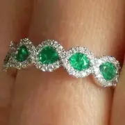 Art Deco Style Lab-Created Diamond Green Emerald Wedding Ring 14K White Gold FN