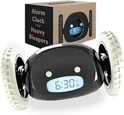 CLOCKY Digital Alarm Clock for Bedroom on Wheels Runaway Moving Extra Super Loud alarm clock for Heavy Sleepers Adults Deaf Hard to wake up Sleeper Kids Teens Funny Cute Alarm Clock Prank Gift (Black)