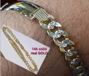 GOLD mens id bracelet 14k SOLID Cuban Link diamond cut 7mm 8.75”