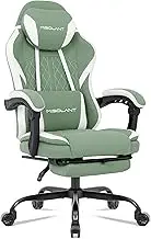 Misolant Fabric Gaming Chair, Massage Gamer Chair with footrest for Adults, High Back Ergonomic Computer Game Chair with Adjustable Headrest and Lumbar Support, 90-155° Recline Free，Green