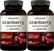 Organic Cranberry Whole Fruit Concentrate, 90 Capsules, Equivalent to 36,000mg of Fresh Cranberries, Strongly Supports Urinary Tract Cleanse, Kidney and Bladder Health (2 Packs)