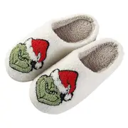 Nmaov Christmas Grinch's Slippers Indoor Soft Warm Cozy Fluffy Home Bedroom Slippers 41-42